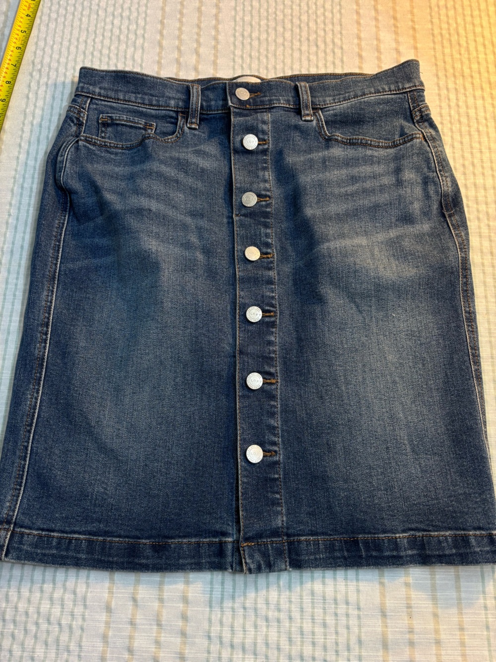 LOFT Dark Denim Button-Front Pencil Skirt